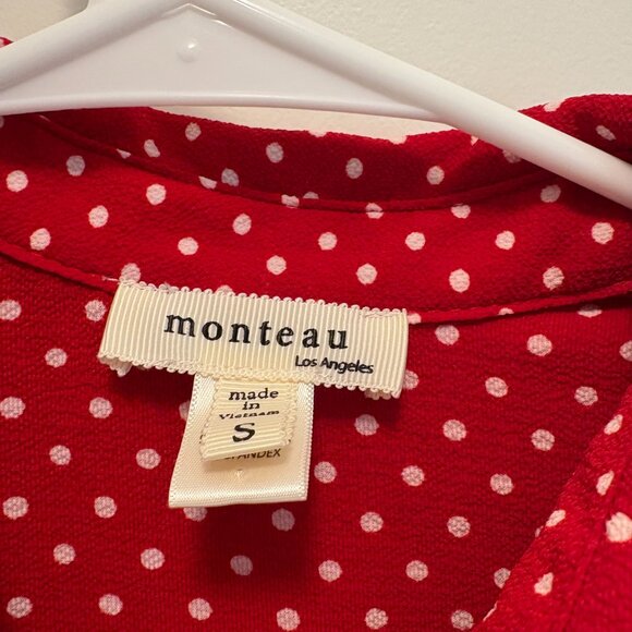 Monteau Los Angeles Button Front Dress Size Small Red & White EUC - Picture 3 of 9